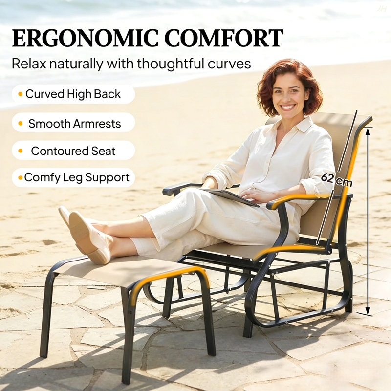 Comfortable High Back Glider Chair Set,Outdoor Glider, Black/Tan