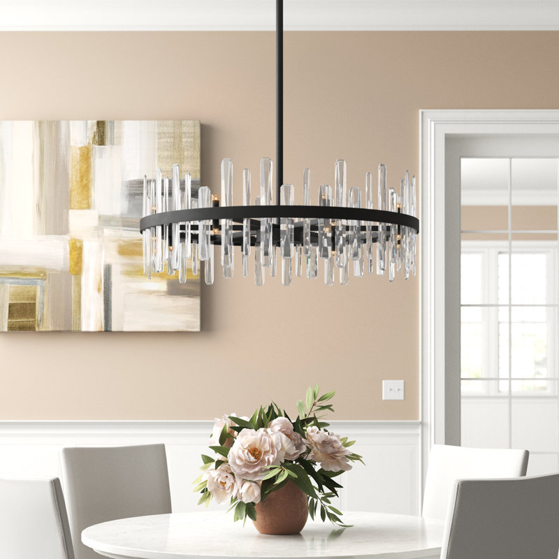 Lustre tambour en métal à intensité variable 16 lumières Marlow, Noir, noir, noir, noir, H 12 po x l 36 po x P 36 po