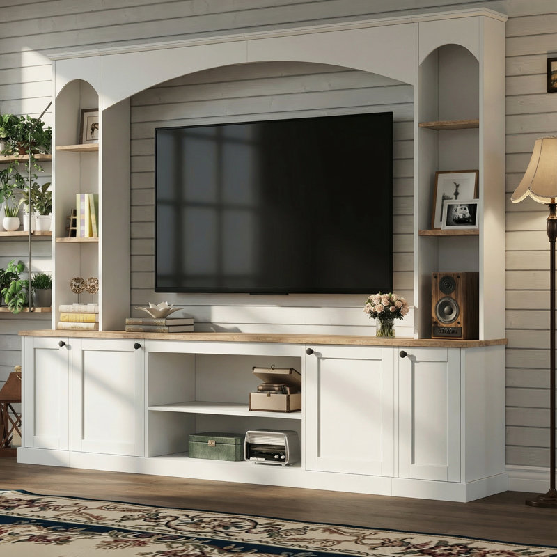 Entertainment Center for TVs up to 70", Farmhouse Style, for Living Room, White