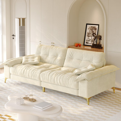 104.7" Upholstered Tufted Sofa Comfy Chenille Couch With 2 Pillows And Wide Removable Armrests