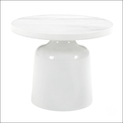 Engineering Marble And White High Gloss Finish End Table