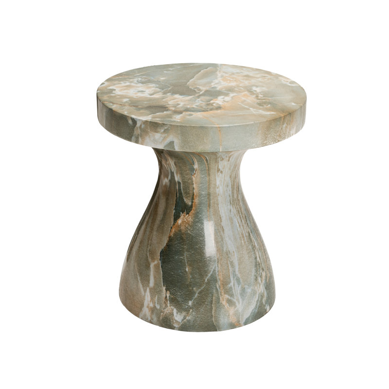 Orren Ellis Monia Marble Effect Stool with Brockway Concrete Industrial End Table for Living Room, Green