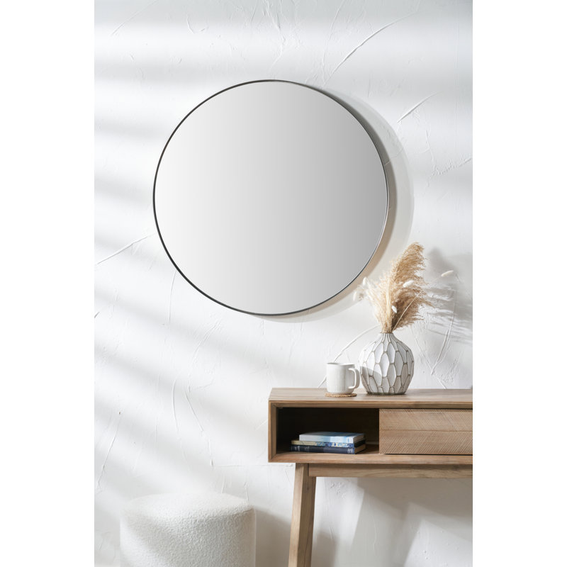 Stainless Steel Round Wall Mirror, 60cm x 60cm, Brushed Silver