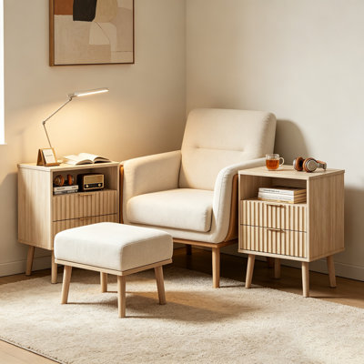 Ensemble de 2 tables de chevet cannelées cannelées en coin pour le salon de la chambre à coucher