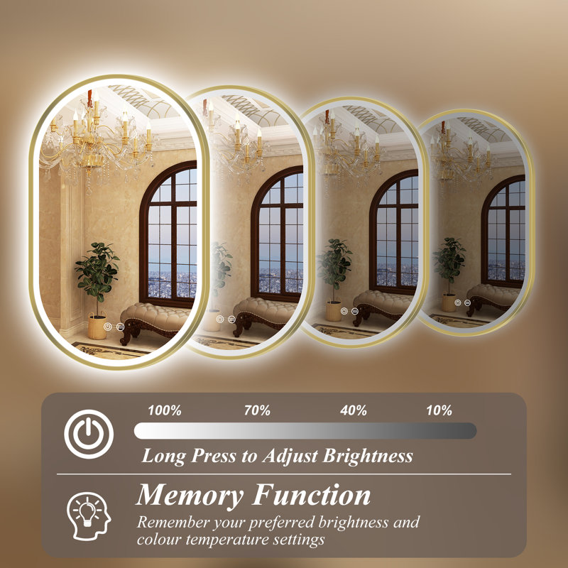 Kashen Mirror Opulence Illuminated: Premium Gold-Edged Smart Bathroom Mirror, 36" x 24"