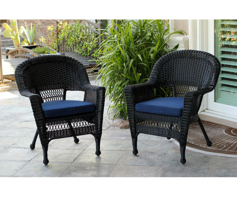 Chaise de patio avec coussins, Noir, Bleu minuit