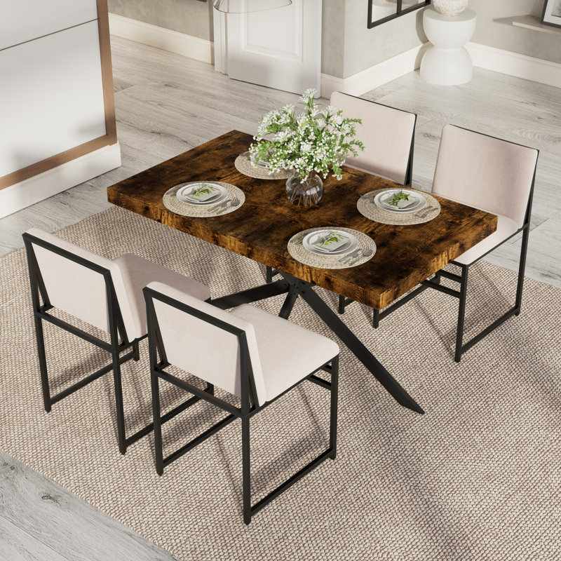 Table de salle à manger et chaises Mid-Century, Beige, Brun, 5