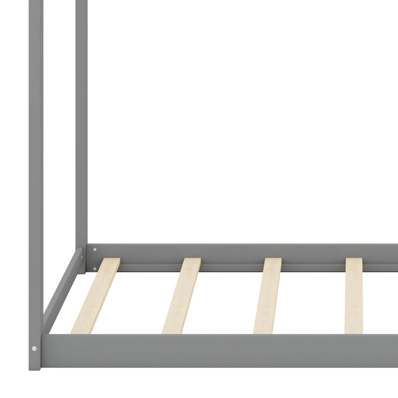 Lit simple en bois massif avec lattes, gris