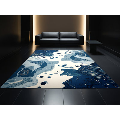 Tapis bleu clair et bleu marine délavé à la machine Paizlea