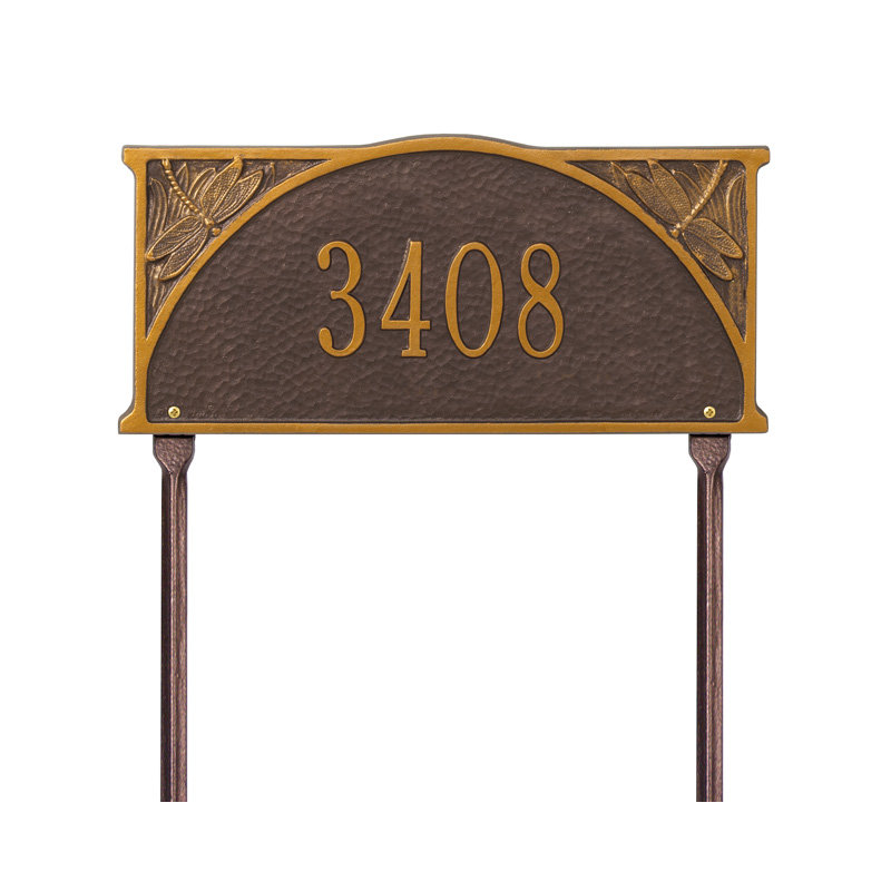 Dragonfly 1-Line Lawn Address Sign, Yes, Antique Copper