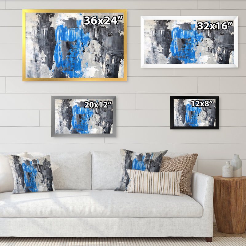 «Gray Meets Blue Abstract Art II», reproduction d'art sur toile, Impression noire sur toile encadrée