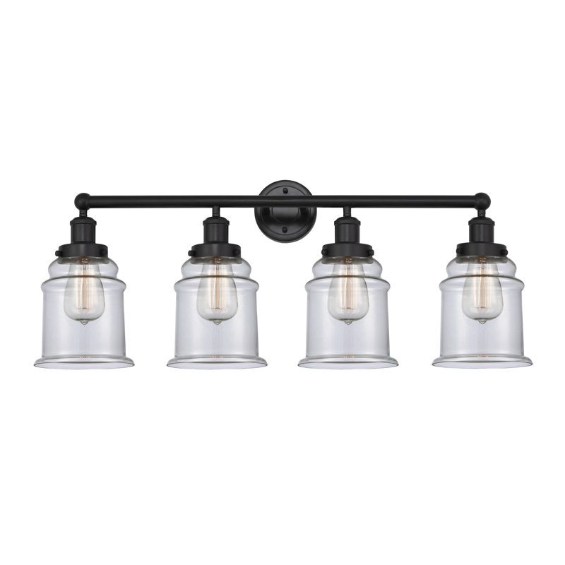 Éclairage pour meuble-lavabo de salle de bain 4 lumières Cailen de la collection Edison, Noir mat, Transparent