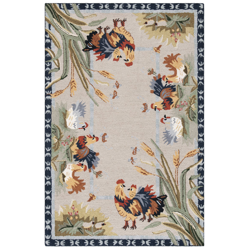 Tapis oriental en laine crocheté à la main Kinchen, Rectangle 6 pi x 9 pi