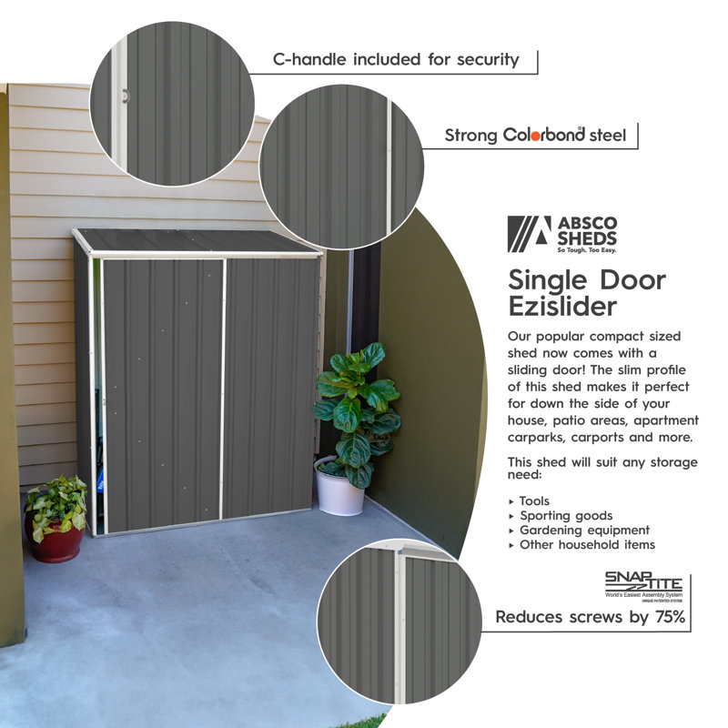 Woodland Gray 5x3 ft Galvanized Steel Sliding Door Storage Shed