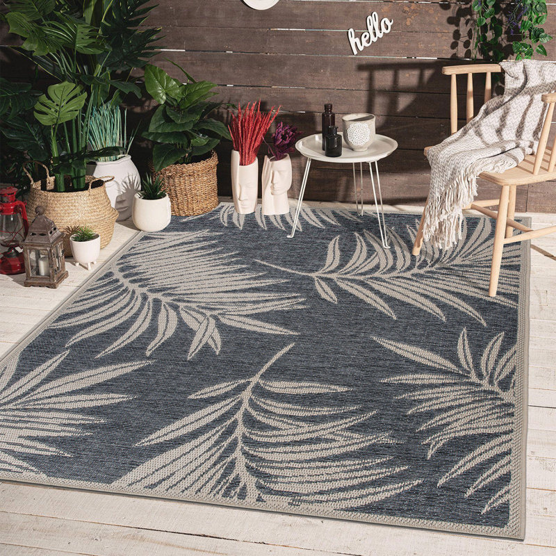 Dowd Floral Blue/Gray/Ivory, Indoor & Outdoor Area Rug, Rectangle 7'10" x 10'