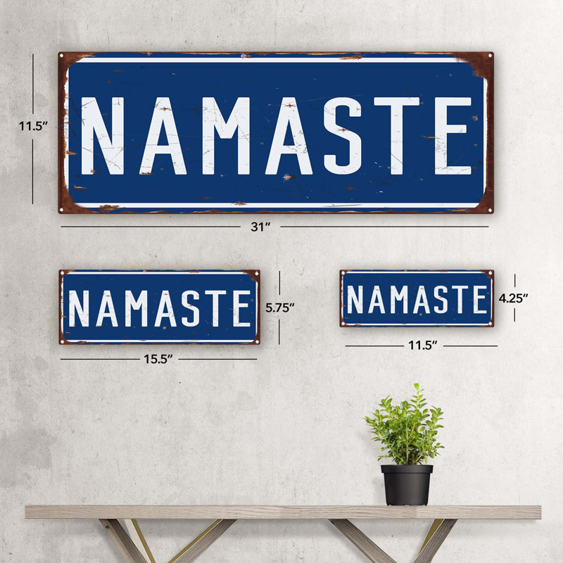 "Blue Namaste Metal Sign" sur métal, H 11,5 po x l 31 po