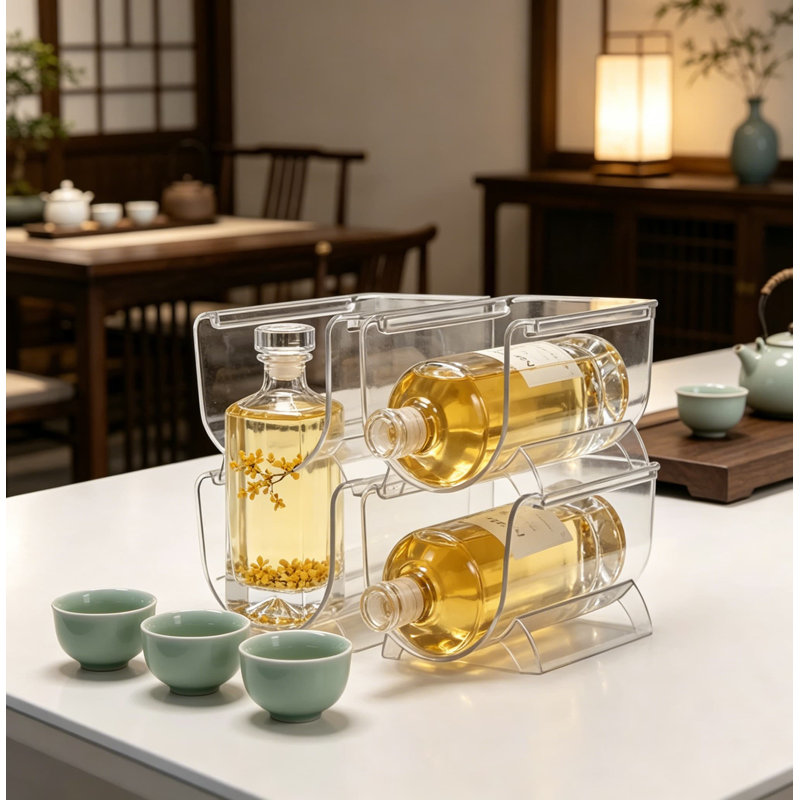 Range-bouteilles empilable en plastique transparent pour bouteilles de vin, soda, bière et eau