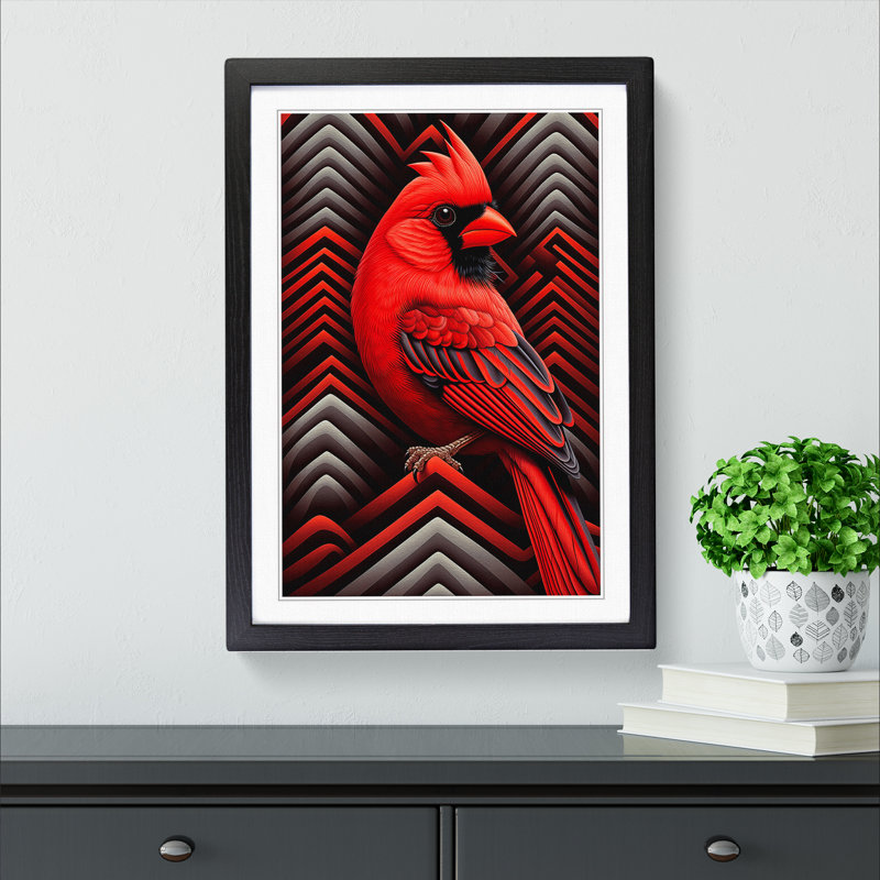 Cardinal Bird Op - Single Picture Frame Print on Wood, Black Framed, 64cm H x 46cm W x 2cm D