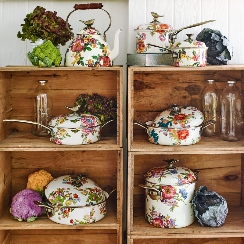 Flower Market 3 Quart Tea Kettle with Bird