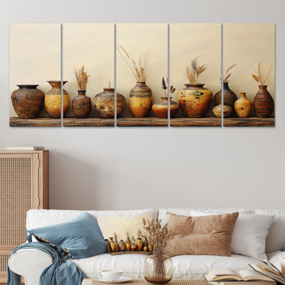 "Brown Minimalisme Pottery Formation - Boho Pottery", art mural 5 pièces pour le salon
