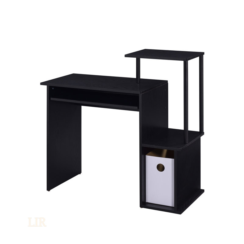 Bureau d'ordinateur Lyphre à finition noire avec plateau à clavier, tablette et rangement pour une efficacité accrue de l'espace de travail