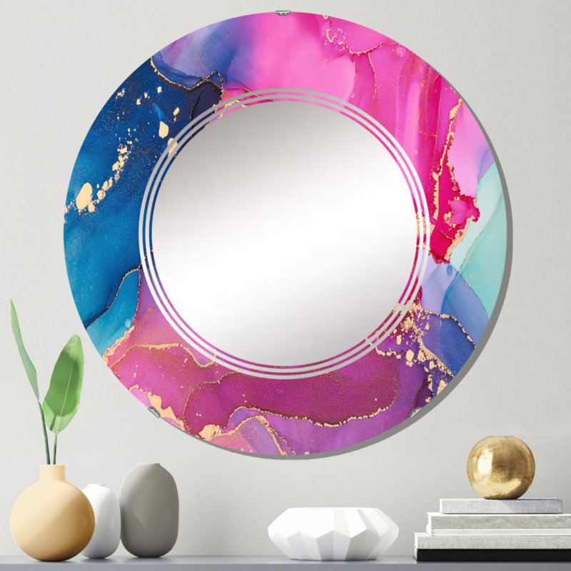 Mauve et rose, art abstrait fluide de luxe - miroir mural moderne, 24 po x 24 po