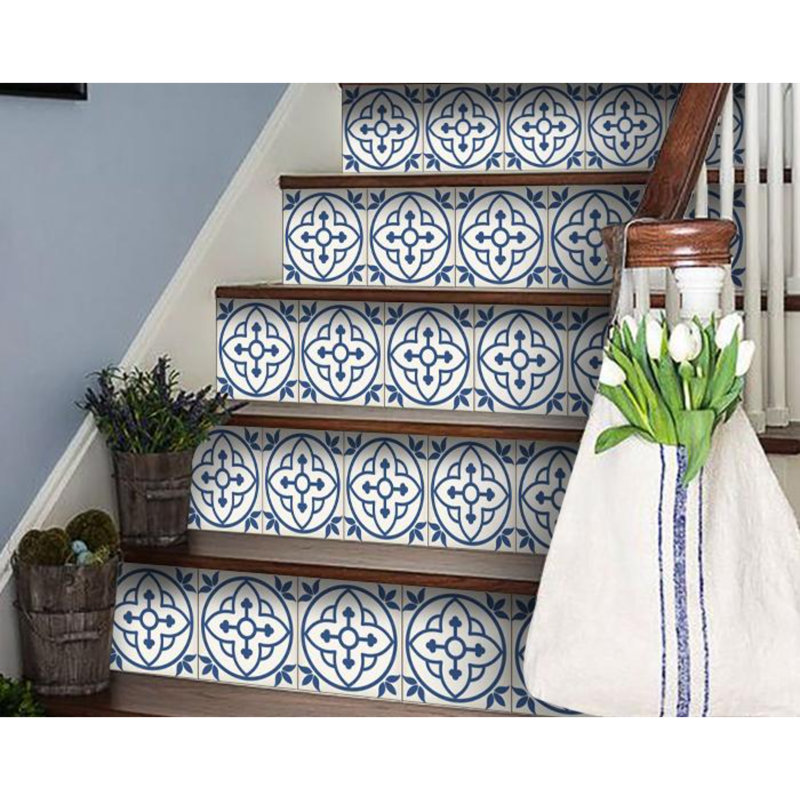 Vinyl Peel and Stick Mosaic Tile, Blue/White