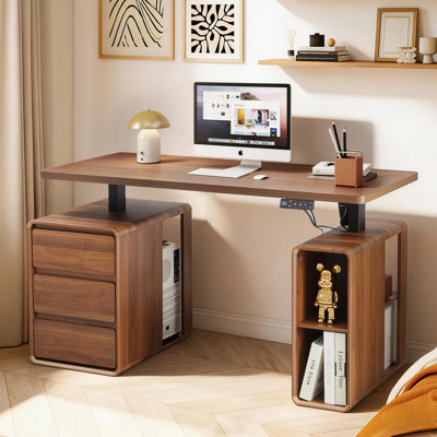 57.48'' Wide Height Adjustable Electric Standing Desk with Storage