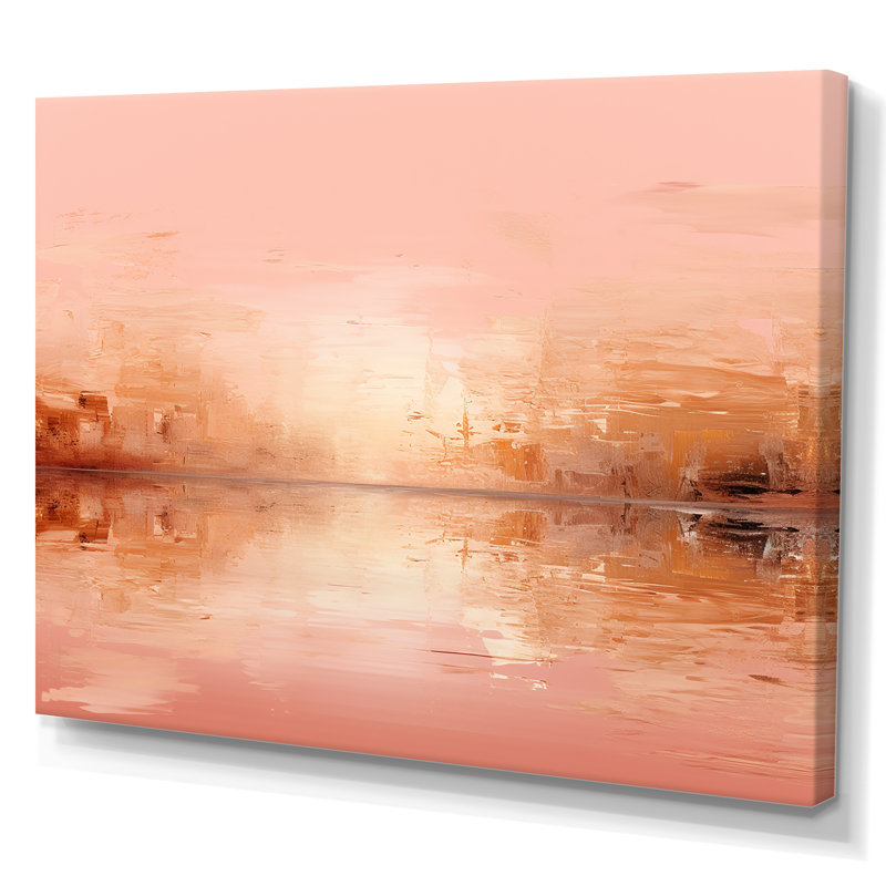 «Pink and Golden Evening Glow Sunset» - art mural coucher de soleil côtier, Toile tendue, H 34 po x l 44 po x P 1,5 po