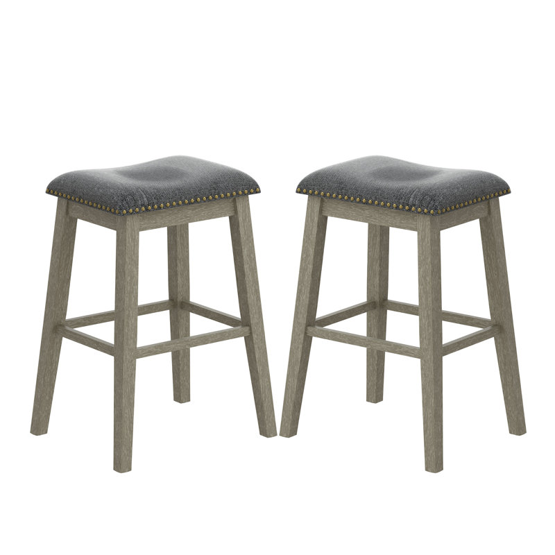 Wood Upholstered Bar Stools (Set of 2), Gray, Bar Stool (29" Seat Height)