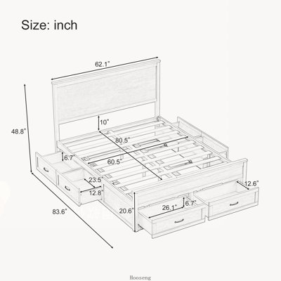 Queen Size Modern Wood Storage Platform Bed with 6 Drawers & Wooden Slats Support, White, Large Storage Bedroom Bed Frame