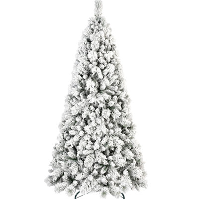 Arbre de Noël de 7 pi avec 1060 branches à aiguilles rigides, mécanisme à charnières à installation rapide, support en métal stable, parfait pour les événements festifs enneigés et les pointes, structure simple, support solide, fête idéale