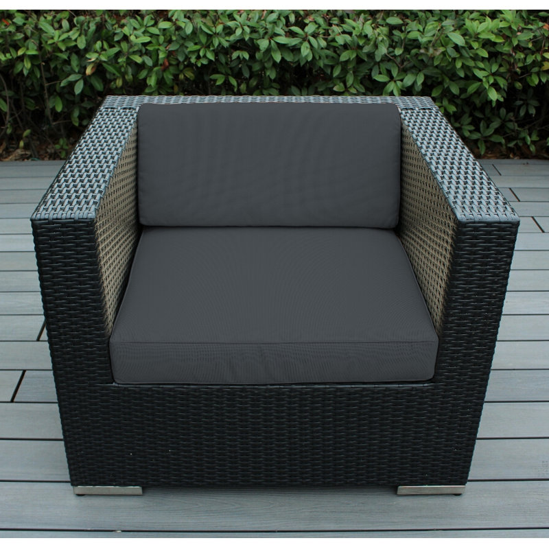 Penncross Wicker Outdoor Lounge Chair, Gray Polyester/Polyester Blend, Black