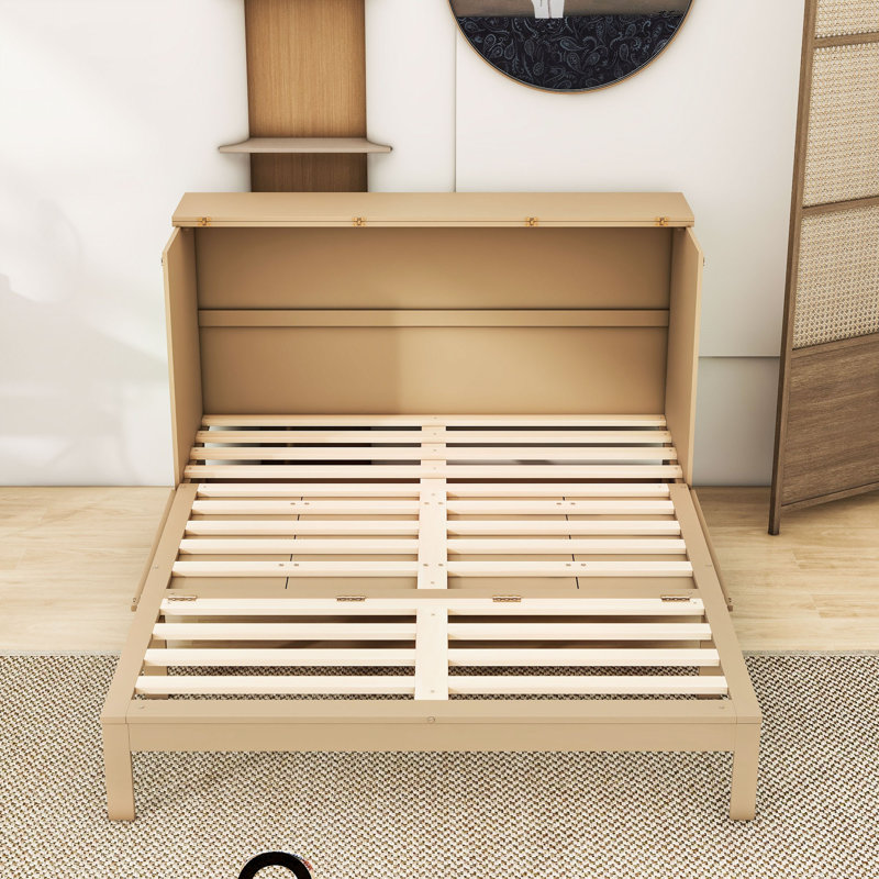 Lit escamotable en bois avec grands tiroirs Cashlyn, Or