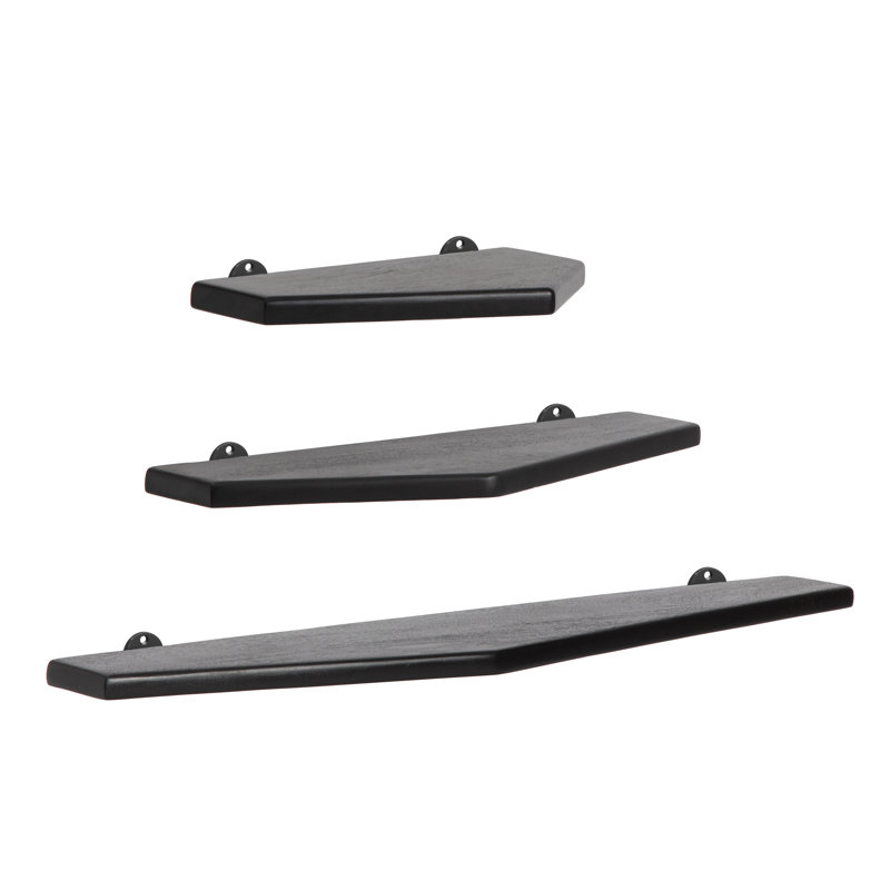Glennon 3-Piece Solid Wood Floating Shelves, Black