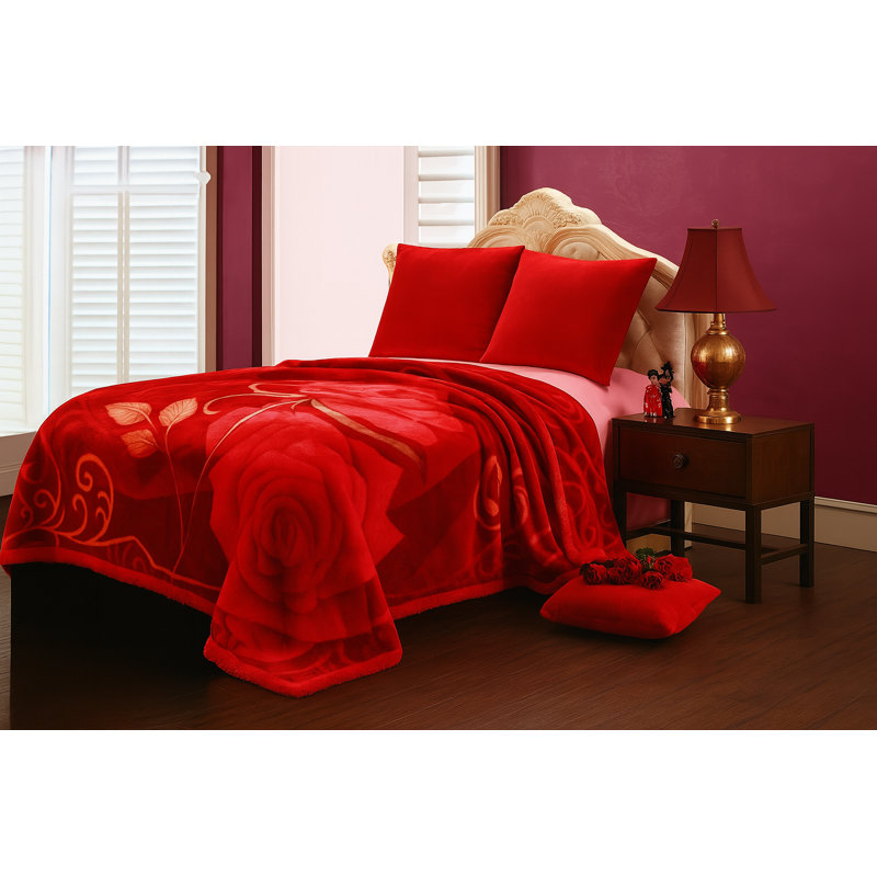 Couverture luxueuse en peluche gaufrée luxueuse Red Rose