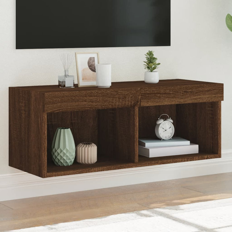 vidaXL Bedside Cabinet with LED Lights Storage Side Table Floating Nightstand, Brown Oak