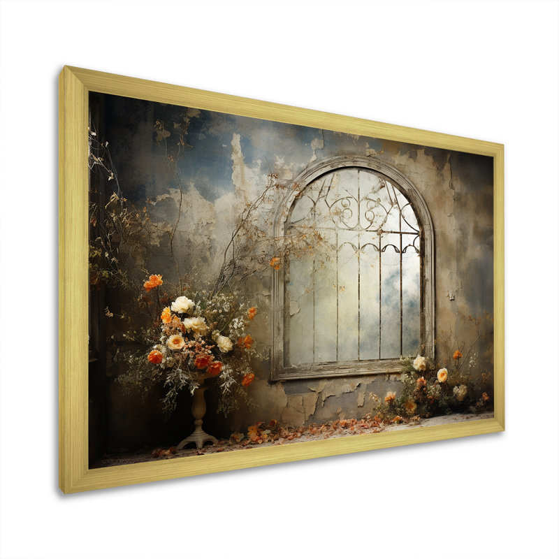 Fenêtre Hauting Floral, Cadre doré à coins fermés, H 12 po x l 20 po x P 1 po