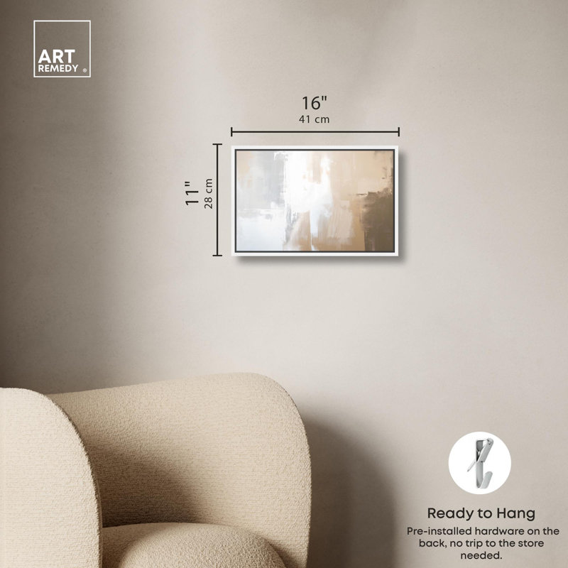 «Solace in Softness I», toile abstraite texturée par Art Remedy, H 11 po x l 16 po, Cadre flottant blanc