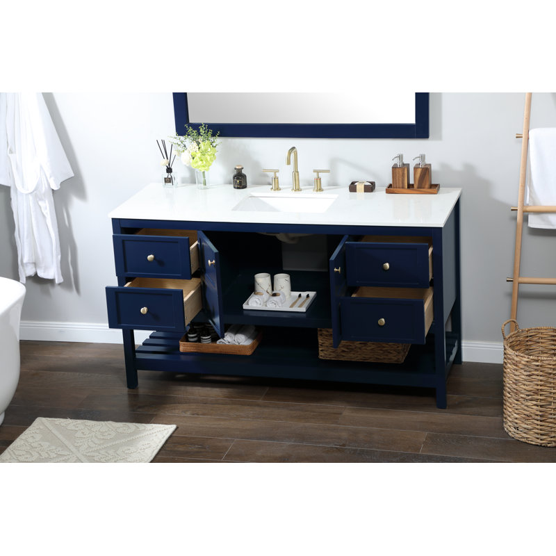 Krish 60'' Single Bathroom Vanity with Engineered Marble Top, Blue