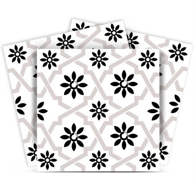Carreaux amovibles à motif de marguerites 12 "X 12" noir et blanc