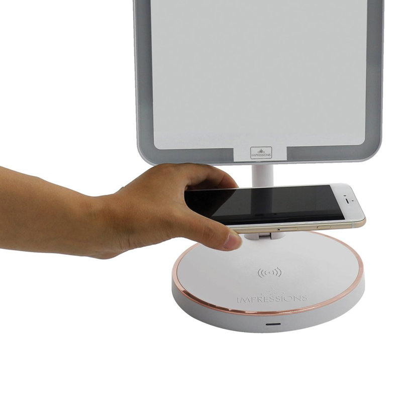 Royale Petit Makeup Mirror with Qi Wireless Charging Pad and Micro USB Cable LED light Strip, White