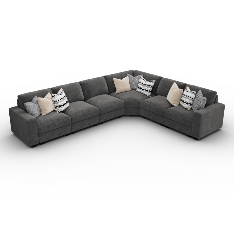 Canapé modulaire moderne en L, Gris chenille, H 35,4 po x l 128,1 po x P 100,5 po