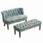 Ensemble de 2 fauteuils capitonnés à motif floral avec banc 2 pièces