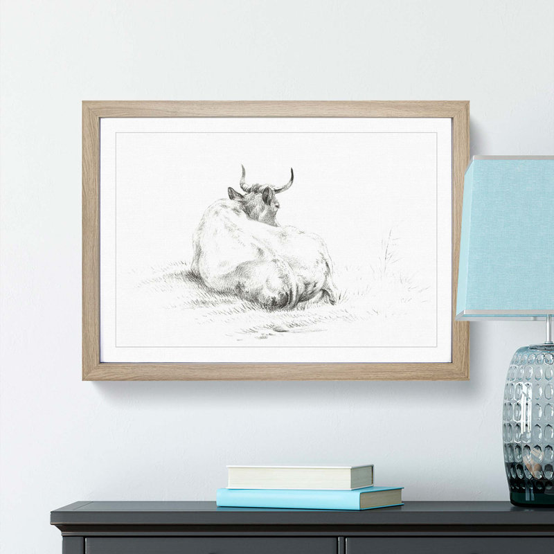 Rear of a Lying Cow by Jean Bernard - Picture Frame Drawing Print, 48cm H x 65cm W x 2cm D, Oak Framed