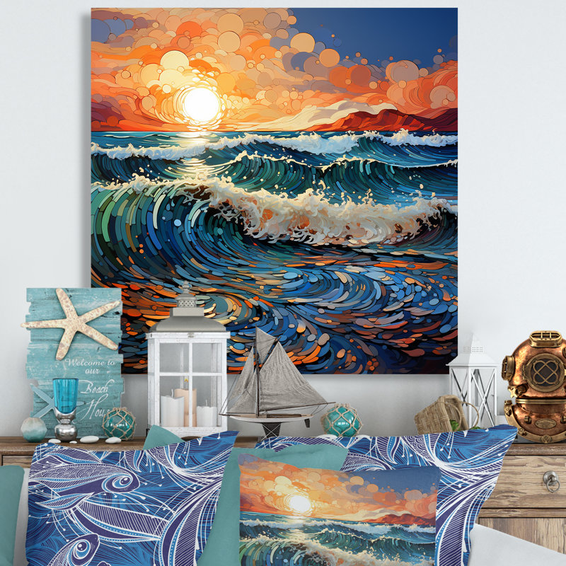 " Beach Photo Sunlit Waves XI ", 24" H x 24" W x 1" D, Wrapped Canvas