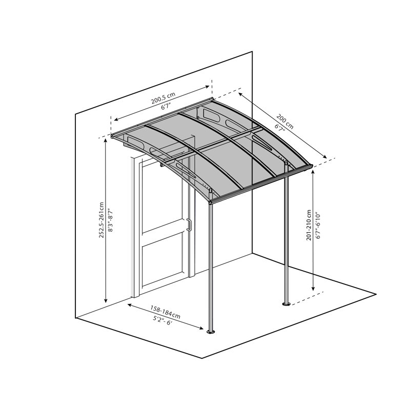 Palram - Canopia Vega 6' 6" W x 6' 7"  D Acrylic Galvanized Steel Stationary Patio and Door Awning Gray/Clear