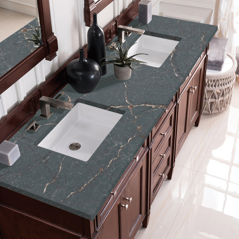 Brittany 72'' W Double Vanity, Parisien Bleu, Burnished Mahogany