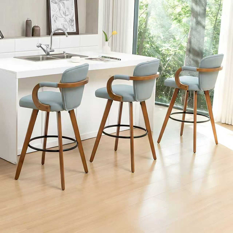 Ensemble de 3 tabourets de comptoir pivotants modernes en cuir (ensemble de 3), Bleu, 3