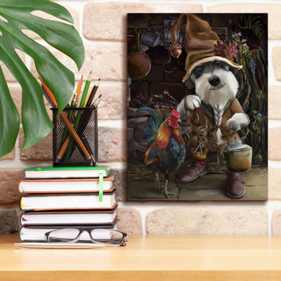 «Un chien en vêtements rétro et son coq» par Kajenna, reproduction d'art sur toile, 12 po x 16 po